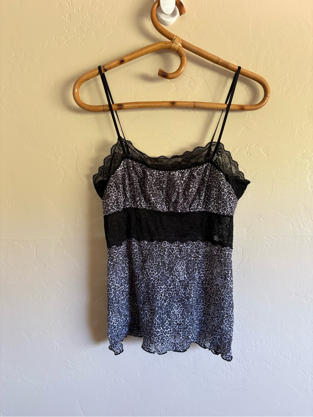 Y2K Lace Leopard Print Lingerie Camisole Cami Tank Top Black Grey